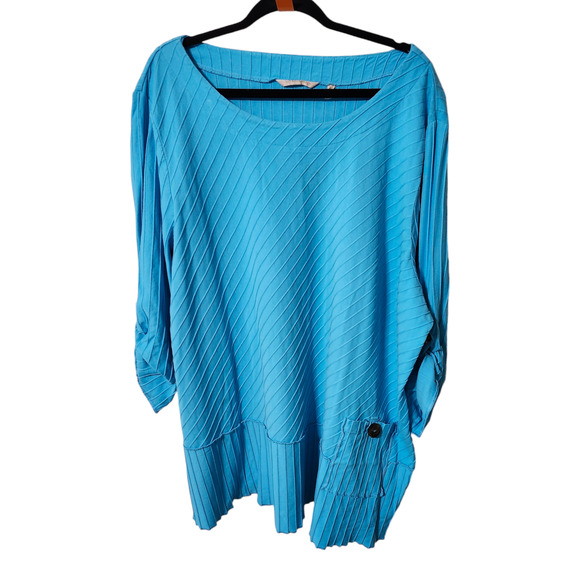 Soft Surroundings‎ Oversized Boho Blue 3/4 Roll Tab Sleeve Tunic Top Shirt Women - Picture 3 of 13